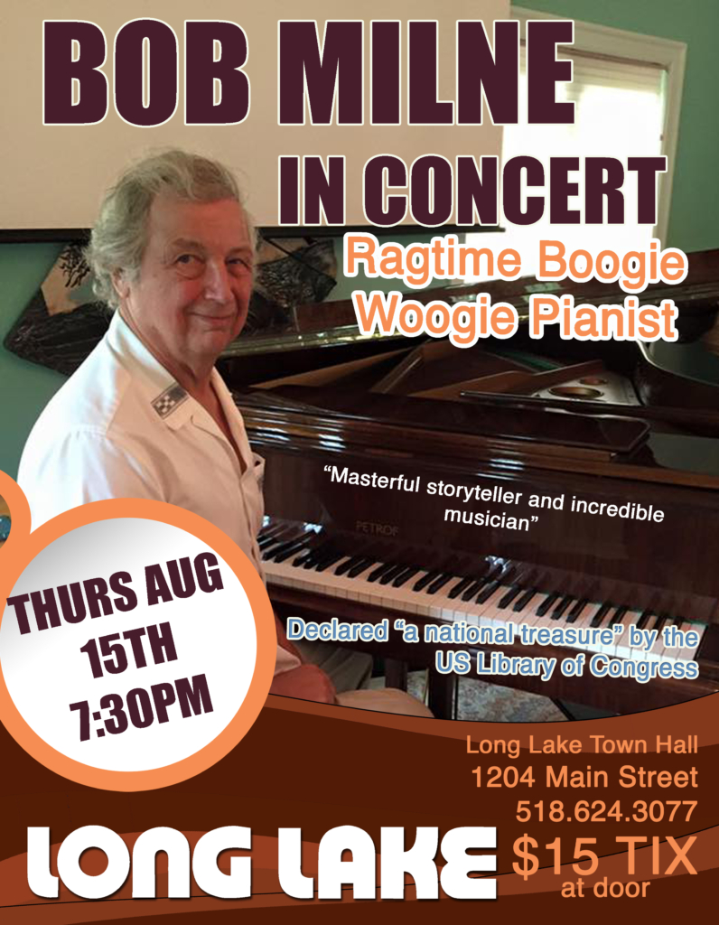 Bob Milne piano player in concert August 15